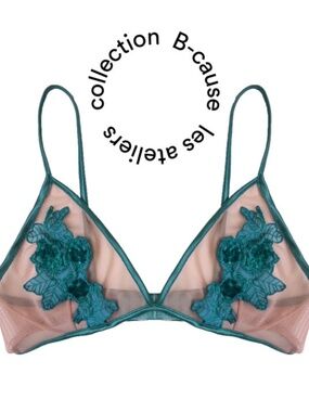 NWT Sokoloff limited edition B-Cause sheer nude teal embellished bralette S